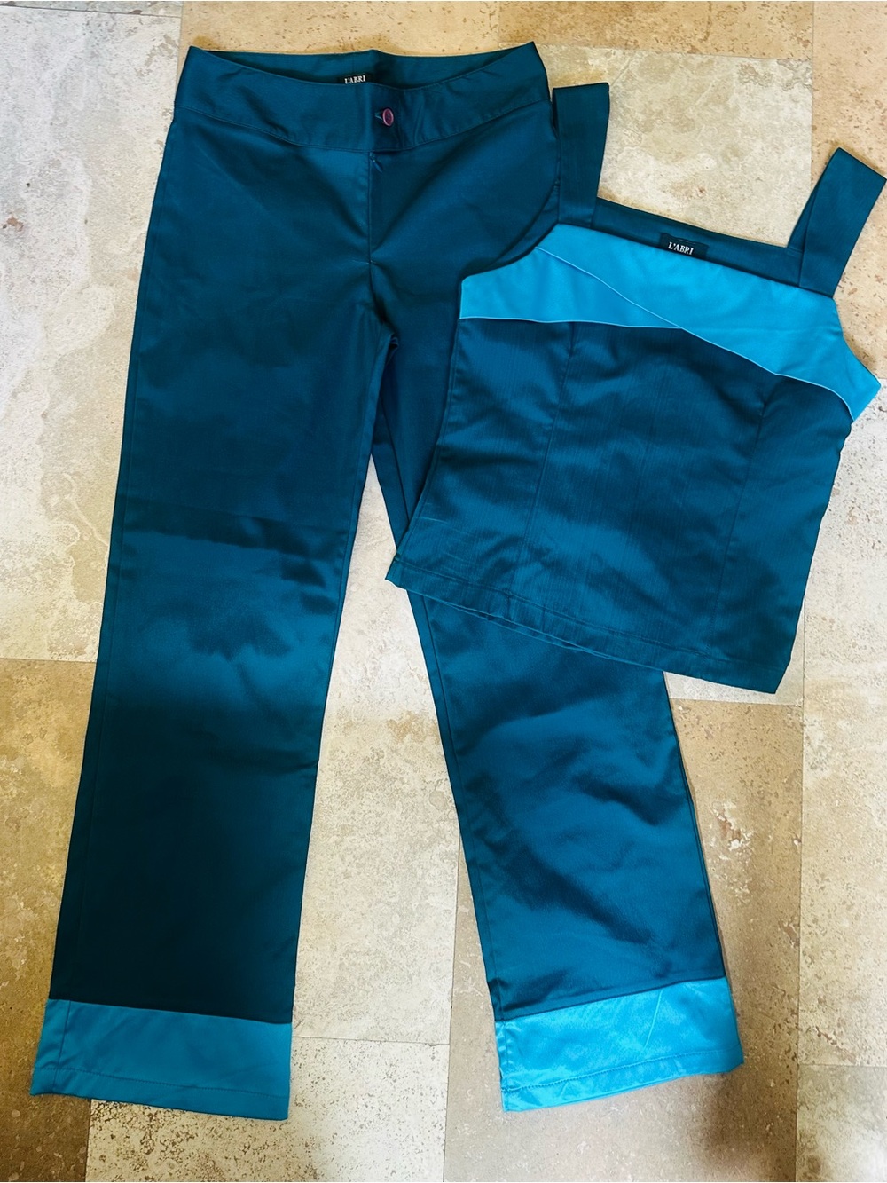 Brazilian L’ABRI Teal Two-Piece Women's Teal Top & Pants Size:38 European